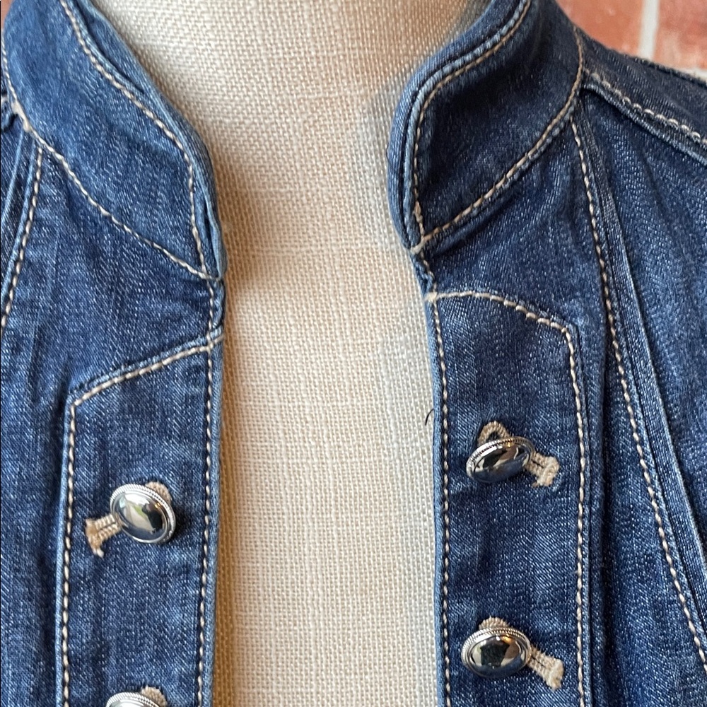 White House Black Market Dark Blue Denim Military-Style Jean Jacket - Picture 4 of 11
